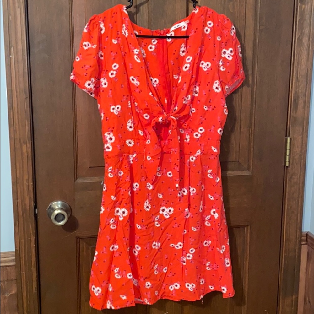 Red/Orangish Floral Dress with a Front Tie